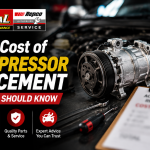 AC compressor replacement with automotive air conditioning components and diagnostic gauges